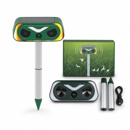 📢📢50% OFF !! ⏰Solar Powered Outdoor Waterproof Ultrasonic Animal Repeller with Flame Light and Siren Alarm High Power Variable Frequency Rodent Deterrent