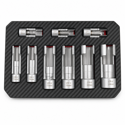 📢📢40% OFF !! ⏰9 Piece Flare Nut Socket Set Slotted Oxygen Sensor Wrench and Diesel Injector Line Socket Auto Repair Tool Kit with Storage Case
